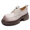 2024 Novos sapatos de couro marrom de sola grossa para mulheres primavera e outono mocassins versáteis com cadarço estilo britânico sapatos de aumento de altura