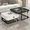 Mesa de centro italiana sala de estar hogar superficie brillante mesa de centro de placa de roca lujo ligero moderno simple apartamento pequeño madera maciza cuadrada mesa auxiliar