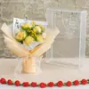 Rosa de flor artificial finalizada com caixa, buquê de crochê de lã de flor artificial tecido à mão para presente de feriado de amigos
