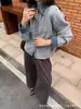 Chaqueta Suéter Pesada Estilo Coreano para Otoño Temprano 2025 Dongdaemun para Mujer, Tejido de Punto de Mezclilla de Alta Calidad con Parches, Aspecto de Dos Piezas