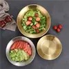Plato Hondo Plano de Acero Inoxidable Estilo Coreano, Plato para Ensalada de Frutas y Verduras, Plato para Pasta, Plato Dorado Comercial, Plato Redondo para Langosta