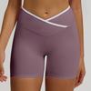 Shorts de Yoga Cruzados Europeos y Americanos de Cintura Alta Cruzados Nude Ajustados Levanta Glúteos Durazno Shorts de Fitness de Secado Rápido Shorts Deportivos