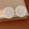 Pendientes Redondos Geométricos de Aguja Plateada con Diamantes, Estilo Europeo y Americano, Pendientes Únicos y Audaces, Pendientes de Lujo Ligero de Gama Alta al por Mayor