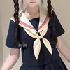 Nuevo Uniforme de Marinero de Tres Piezas Beige Azul Marino Auténtico Uniforme JK Japonés Conjunto, Estilo Dulce de Academia, Manga Larga, Manga Corta, Plisado