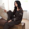 Pijama con Almohadillas para el Pecho para Mujer, Primavera y Otoño Algodón Puro Manga Larga Otoño Algodón Puro Delgado Madres de Mediana Edad Ropa de Casa de Gama Alta