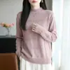 Nuevo suéter de punto hueco sin costuras para otoño e invierno para mujer, suéter jacquard de cuello semi-alto, ropa para mujer con un diseño elegante, top holgado de manga larga