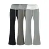 Pantalones acampanados gris claro, tiro bajo, amigables con la piel, corte ajustado, pants casuales con diseño bordado, pantalones largos de cintura ancha en color contrastante para mujer, otoño