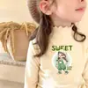 Camiseta de Manga Larga Base para Niñas con Cuello Volante, Felpa Cálida, Elegante, Cuello Semi Alto, Ropa Interior, Top Cepillado, Otoño/Invierno, para Niños Mayores