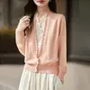 Cárdigan de Punto con Parches de Encaje Estilo Francés Falso Dos Piezas Cuello en V para Mujer, Nuevo Estilo Elegante 2026 Abrigo Suéter