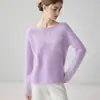 Estética básica, estilo suave, suéter 100% cachemira, top tejido de cuello redondo para mujer con aplicación, perfecto como capa base