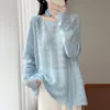 Nuevo Suéter de Punto para Mujer Otoño/Invierno, 100% Lana, Cuello Redondo, Mangas Largas con Calados, Flores de Ganchillo Hechas a Mano y Diseño de Cinta Suelta