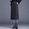 Falda Lápiz de Lana a Cuadros para Mujer Otoño e Invierno 2025 Nueva Falda Lápiz de Lana Estilo Coreano de Cintura Alta Falda Casual