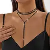 Collar Nuevo Transfronterizo Europeo y Americano Moda Lujo Ligero Exquisito Largo con Flecos Tachonados de Diamantes Cadena para Suéter con Forma de Y Accesorio Versátil para Mujer