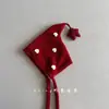 Gorro de Lana Flocado Rojo para Niños y Niñas, Gorro de Punto de Invierno con Protección para las Orejas, Set de Bufanda, Gorro Cálido y Lindo para Bebé