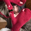 Guantes de Punto de Lana con Diseño Floral Rojo para Mujer, Compatibles con Pantalla Táctil, Manoplas de Invierno Completas con Cordón, Protección Térmica al Aire Libre contra el Frío