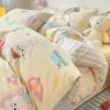 Conjunto de cama de algodão com desenho animado, quatro peças, 100 algodão, 2025, nova capa de edredom, lençol, conjunto de três peças, dormitório, capa de edredom simples, 4