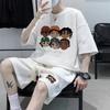 Verano 2024 Nuevo Traje Deportivo de Waffles para Niños Estampado de Dibujos Animados Sensación de Alta Gama Afeminado Atractivo Holgado Afeminado Atractivo Ropa para Hombre