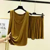 Traje Casual de Modal para Mujer, Estilo Delgado de Verano, Color Sólido, Corte Holgado, Adelgazante, Conjunto de Dos Piezas Casual Talla Grande