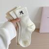 Primavera y Verano Miu Estilo Ballet Bordado Ultradelgado Lazo Calcetines de Mujer Media Caña Calcetines de Algodón Dulce Color Puro Calcetines de Rizo