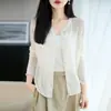 Casaco suéter fino de tricô fino, cor sólida, versátil, casual solto, manga dobrada, gola V, feminino, lã, solúvel em água