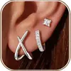 Set de Aretes de Botón con Cruz de Cristal en Forma de X y Circonia para Mujer Moda Aretes de Lujo Ligero Chapados en Cobre Dorado Set de Tres Piezas