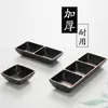 Plato con sabor a melamina, de plástico negro, de dos compartimentos, plato de acompañamiento de tres compartimentos, olla caliente al estilo coreano, plato para salsa para mojar, condimento para barbacoa, comercial