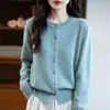 Nuevo Cárdigan de Punto Holgado de Color Sólido con Cuello Redondo Estilo Coreano para Mujer, Prenda Exterior Simple y Elegante para Mujer