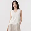 2026 Primavera/Verano Malla de Seda Ultrafina 100% Seda de Morera Camiseta sin Mangas de Punto con Escote en V para Mujer