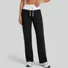 Calça Reta de Cintura Alta com Cordão Juyitang para Mulheres, Calça Esportiva Casual de Verão com Blocos de Cor, Elástica e Modeladora