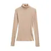 Top de manga larga con cuello semi-alto estilo coreano, Nuevo Primavera 2026 para mujer, corte ajustado, favorecedor, camiseta básica con base de hombro regular