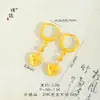 Pendientes de Moneda Corazón de Hielo Triturado Oro Brillante 24K Mismo Estilo de la Tienda de Oro Puzuo Pendientes Pendientes de Gama Alta Nicho Pendientes Sencillos