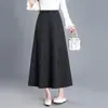 Saia twill retrô em linha A para mulheres, nova coleção outono 2026, saia longa elegante de cintura alta com silhueta fluida, efeito emagrecedor e barra larga moderna