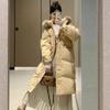 Estilo Nuevo Invierno 2026 Súper Elegante Chaqueta de Algodón con Relleno de Plumas de Longitud Media para Mujer, Abrigo Grueso de Algodón Estilo Coreano con Cuello Grande de Piel, Ropa de Abrigo de Algodón de Moda