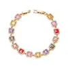 Conjunto de Joias com Pulseiras de Zircônia Colorida Micro-Incrustada, Brincos Longos com Franjas e Acessórios de Mão Quadrados de Luxo de Alta Qualidade para Mulheres
