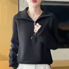 Suéter de Tricô Andy de Veludo com Gola Alta e Meio Zíper Manga Longa Cor Sólida Solto Pulôver Camisa Base Novo Estilo Outono/Inverno 2026 Feminino