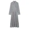 Para Comércio Exterior Transfronteiriço Europeu e Americano Roupas Femininas Aliexpress Mais Vendidas Outono Simples Cinza Claro Xadrez Vestido Camisa