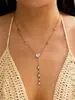 Collar con Forma de Y Estilo Resort Europeo y Americano, Acero Inoxidable Chapado en Oro de 18 Quilates, Moderna Cadena para Clavícula con Borla de Circonita y Perla