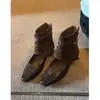 Primer Encuentro Ji Botines Cuadrados Retro para Mujer Nuevos Versátiles con Cremallera Trasera Huecos Aumentadores Internos de Altura Botas de Pantalón Botas Adelgazantes