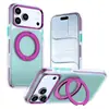 Adecuado para iPhone 18 Pro Max Funda de Teléfono Qicai de Doble Color con Soporte Giratorio de Color Contrastante y Cubierta Protectora Magnética para Apple 16