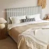 Cama Moderna Sencilla de Tela Mannheim Estilo Francés Crema Rayas Festivas Recámara Borde a Ras Cama Doble