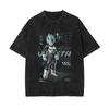 2025 nueva camiseta de manga corta de algodón retro americano de 240 g de Dragon Ball Wukong día estampado difuso lavado viejo