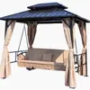 Cama Mecedora Exterior Silla Mecedora, Silla Colgante de Doble Propósito para Sentarse y Acostarse, Toldo y Refugio de Lluvia para Jardín Silla Colgante de Ocio Cama