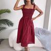 Grande Promoção Foto Real Vestido Midi Casual Xadrez Contrastante com Cadarço Primavera e Verão Roupa Feminina Transfronteiriça da Estação Independente da Amazon
