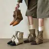 Botas de lona para mujer, nuevo estilo 2026, con lazo y aumento interno de altura, botas de tacón alto con punta afilada y tacón de bloque, botas de vaquero western retro