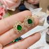 Pintura al óleo vintage de camelia Pendientes de pavo real esmeralda Pendientes colgantes de borla larga y exagerada con incrustaciones de diamantes