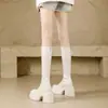 Botas Altas Chuyuji para Aumentar la Altura para Mujer, Tacón Ultra Alto, Tacón Grueso, Botas Altas Hasta la Rodilla, Botas Altas Blancas para Mujeres Bajitas, Botas de Caballero