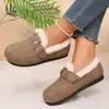 Pantuflas de invierno retro de color liso con hebilla y punta cerrada para mujer, para usar en exteriores, zapatos de algodón afelpado, dropshipping transfronterizo