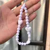 Pingente de Celular Lanyard de Coração Azul Feito à Mão com Contas Fresco e Simples Alça de Pulso Portátil Anti-Perda Estilo Girly de Segurar na Mão