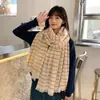 Cachecol de Cashmere Espesso Xadrez Bigodes Curtos Feminino Outono e Inverno Estilo Japonês Fofo ins Estilo Coreano Versátil Fashionável para Estudantes