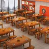 Mesas y Sillas de Madera Maciza Carbonizada para Hotel, Mesas y Sillas para Comida Rápida de Restaurante, Snacks para Tienda de Fideos, Combinación Comercial de Mesa y Silla para Comedor para Restaurante de Barbacoa y Olla Caliente